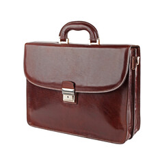 Business bag or case in brown leather. Isolated on white background