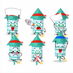 Mascot design style of rocket firework green character as an attractive supporter