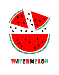 card with cut pieces of watermelon, vector illustration