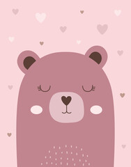 cute poster with cartoon bear, vector illustration