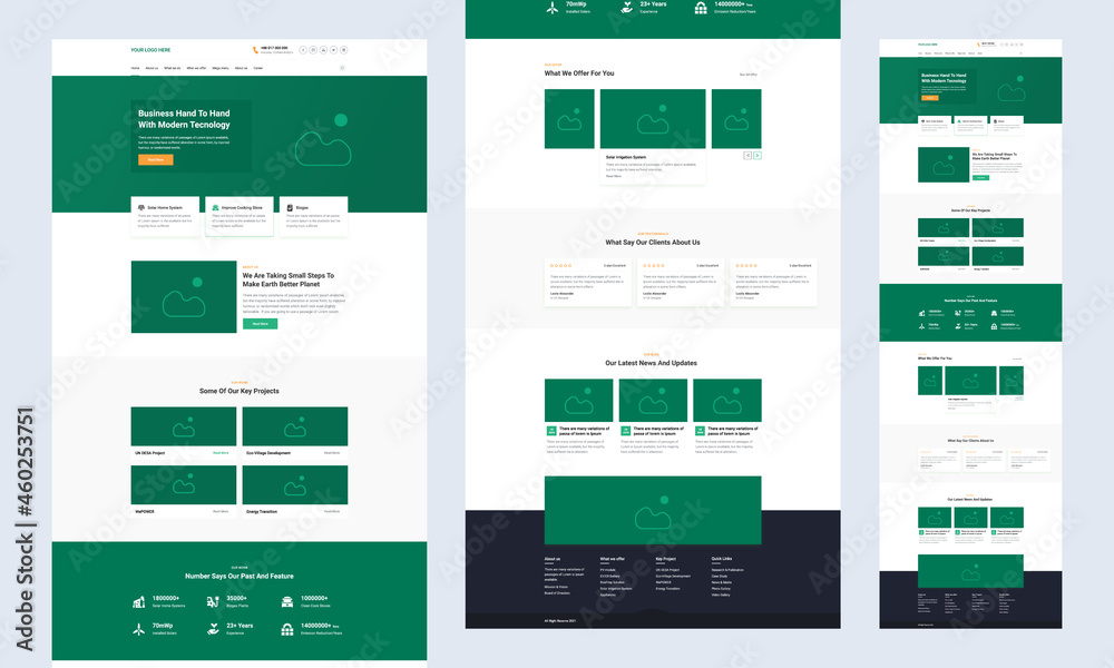 Sticker one-page website design template for landing page wireframe. modern responsive ui design. website: h