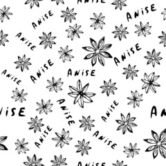 Anis star and spices seamless pattern. Hand drawn.