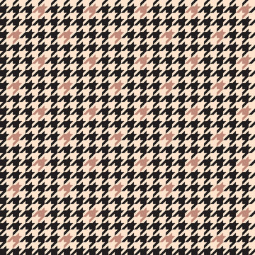 Tweed check pattern for scarf design in black, beige, pink. Seamless houndstooth graphic background for scarf, jacket, coat, skirt, other modern spring autumn winter fashion textile print.