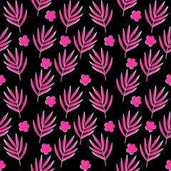 Seamless floral pattern with tropical leaves.