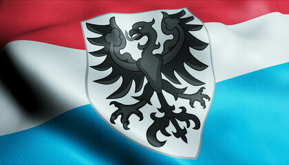 3D Waving Luxembourg City Flag of Echternach Closeup View - obrazy, fototapety, plakaty