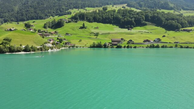 The scenic shore of the Lungern lake, Switzerland