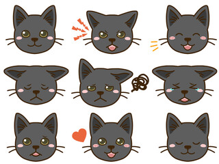 猫（黒）の表情顔アイコン