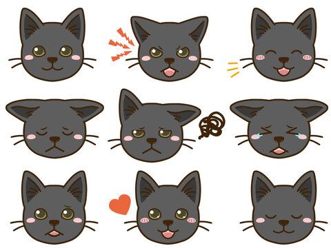 猫（黒）の表情顔アイコン