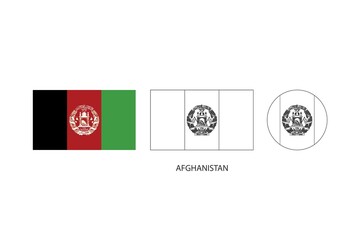 Afghanistan flag 3 versions, Vector illustration, Thin black line of rectangle and the circle on white background.