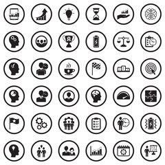 Business Productivity Icons. Black Flat Design In Circle. Vector Illustration.