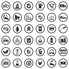 Bio Fuel Icons. Black Flat Design In Circle. Vector Illustration.