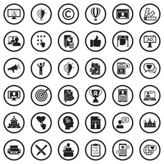 Branding Icons. Black Flat Design In Circle. Vector Illustration.