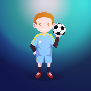 Little Boy Child Kid Standing Ball Football Soccer Vector Cartoon