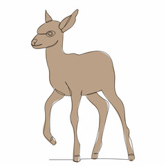 one line drawing of a fawn, isolated vector