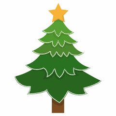 green christmas tree in flat style, isolated
