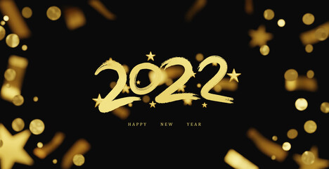 Fototapeta na wymiar Happy New Year 2022. Celebrate party 2022, Golden Number, Web Poster, banner, cover card, layout design. 3D Rendering.