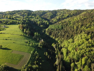 Fototapeta na wymiar aerial view over Pieniny mountains in Poland