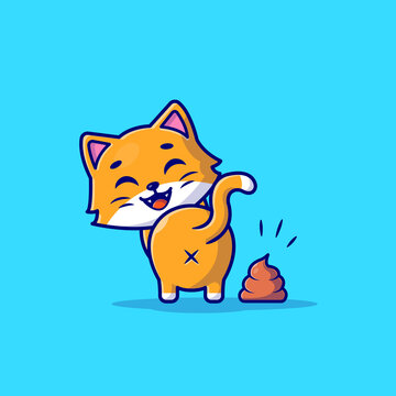Cute Cat Poop Cartoon Vector Icon Illustration. Animal Nature Icon Concept Isolated Premium Vector. Flat Cartoon Style