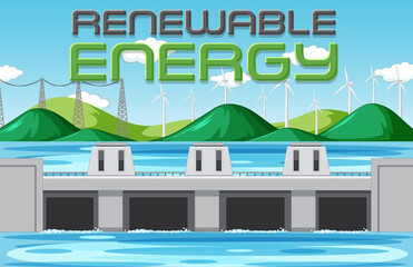 Hydro Power Plants generate electricity with renewal banner
