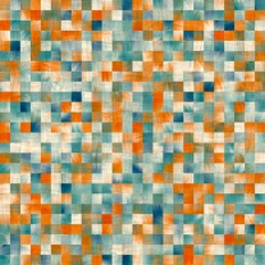 Seamless square tile faux wall mosaic pattern for surface design and print. High quality illustration. Detailed ornate grid repeat swatch.