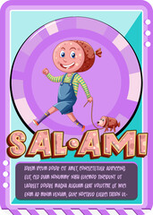 Character game card template with word Salami