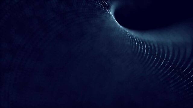 Futuristic digital wave with dots. Dark cyberspace. Abstract music background. Big data visualisation with particle flow. 3d rendering.