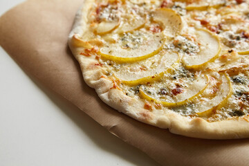 Pizza with blue cheese and pear