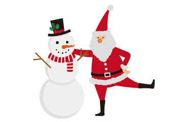雪だるまと肩を組むサンタクロースのイラスト