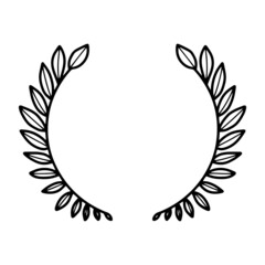 Laurel wreath. Vector hand drawn laurel wreath isolated on white background. Doodle style. Outline floral frame.
