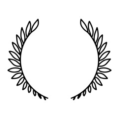 Laurel wreath. Vector hand drawn laurel wreath isolated on white background. Doodle style. Outline floral frame.