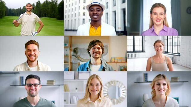Young people of different professions and ethnic group looking at the camera. Collage of smiling people