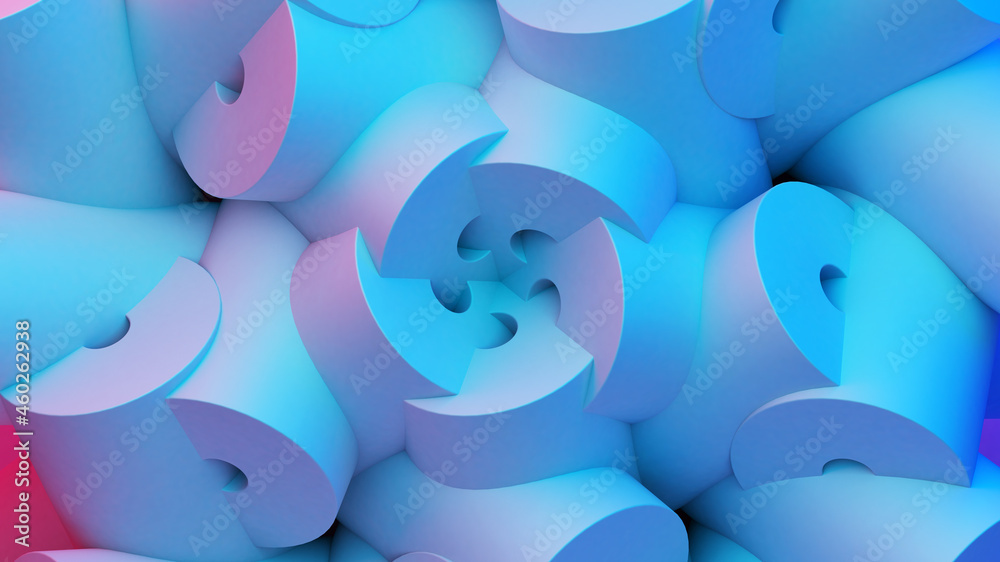 Aufkleber Scientific or technology abstractions with grid surface and surreal symmetric structure or ornament. Abstract background with blue fluorescent and vibrant tech structure. 3D illustration.