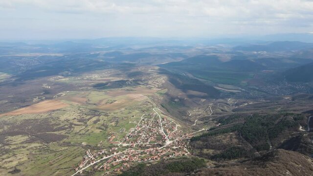 Amazing Aerial Spring Landscape of Balkan Mountains near town of Vratsa, Bulgaria