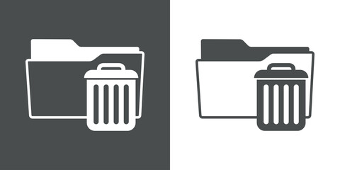Símbolo papelera de reciclaje. Icono silueta de carpeta con cubo de basura en fondo gris y fondo blanco
