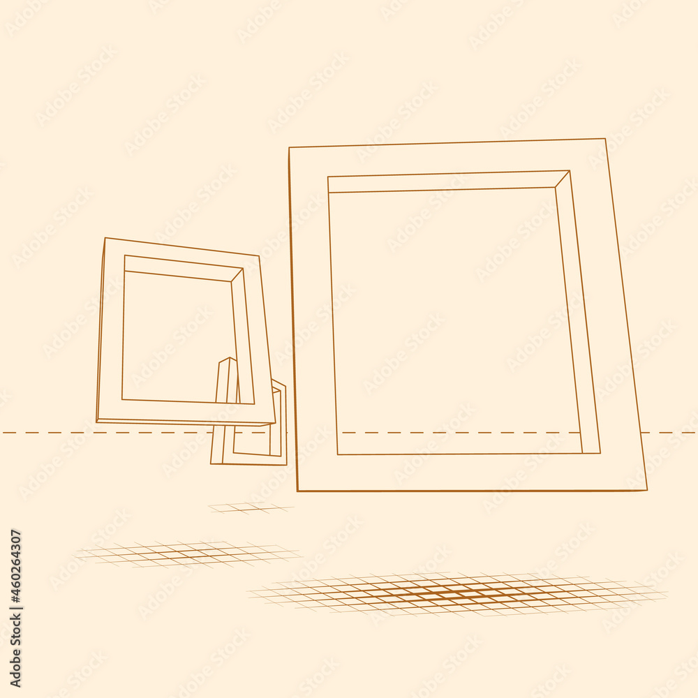 Poster Three rectangular 3D frames blueprint