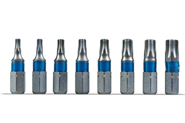 Torx format screwdriver tips collection isolated