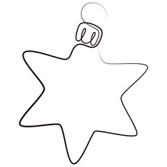 Christmas ball in form of star drawn with single continuous line. Vector illustration.