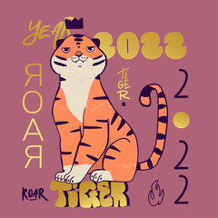 Cute Tiger. Trendy vector illustration. Symbol 2022 year.