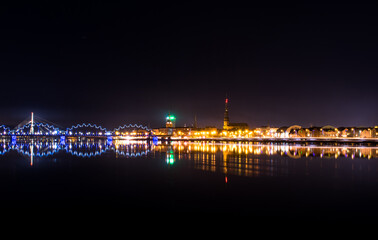 City skyline of Riga at night