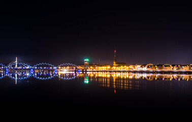 Fototapeta premium City skyline of Riga at night