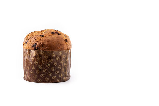 Traditional Italian panettone for Christmas isolated on white background. Copy space