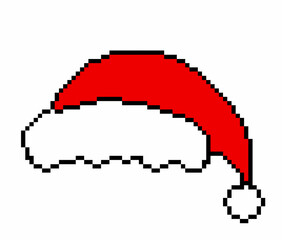 Santa's little Red riding hood. Christmas red hat 8 bits. A festive video game accessory .New Year's clothes.