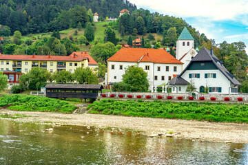 Fototapeta na wymiar gorgeous town of Lasco in Slovenia with the Spica river bank