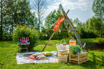 Decorated picnic place during summertime