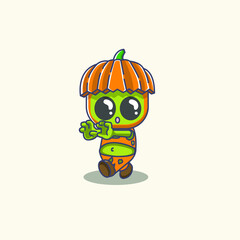 Cute zombie pumpkin illustrator vector