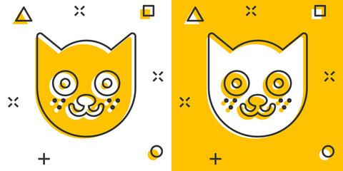 Cat head icon in comic style. Cute pet cartoon vector illustration on white isolated background. Animal splash effect business concept.