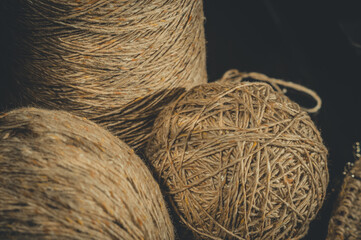 A ball of yarn. Material for knitting. Home crafts and hobbies. Copy space, horizontal composition