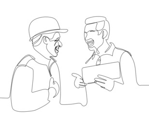 workers talking and laughing at a factory. Vector illustration