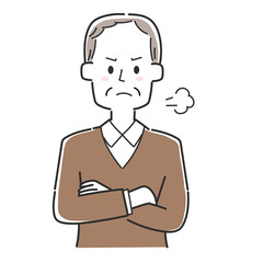 腕組みして怒っているおじいさん