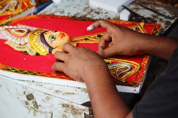  a  artist making durga maa 